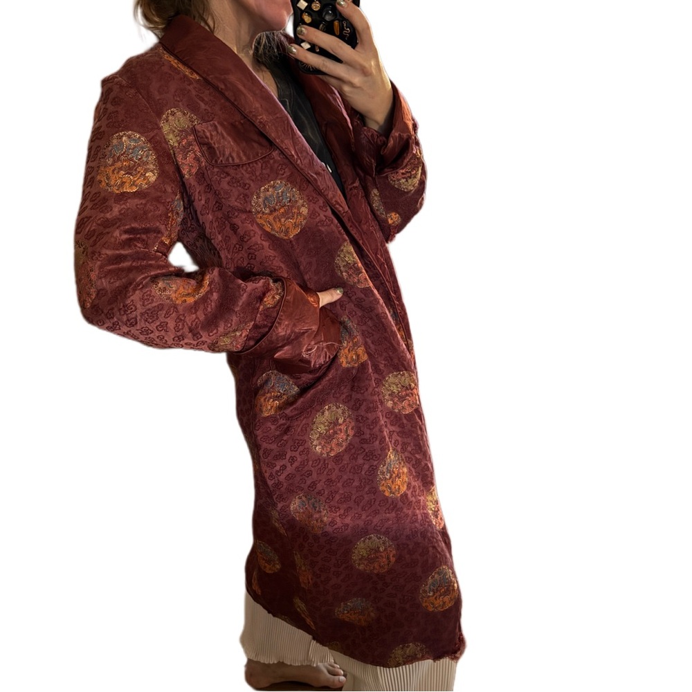 Vintage Chinese Burgundy Women's Robe kimono silky jacket